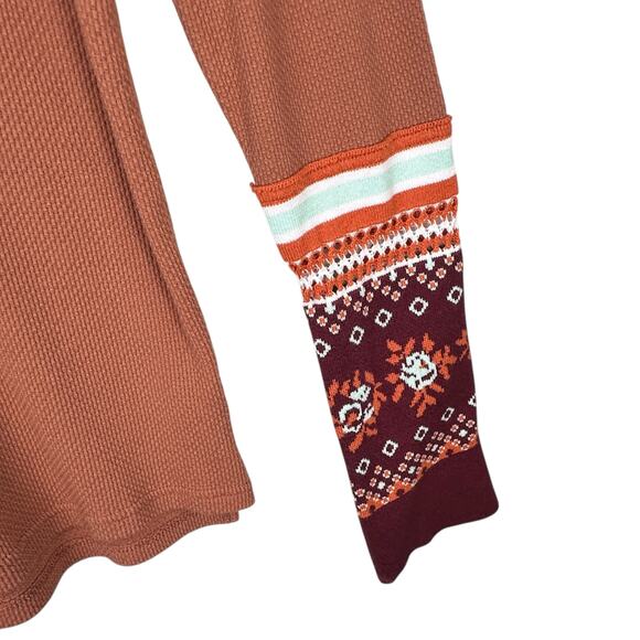 We the Free Mikah Henley Top Womens XL Layering Cuff Waffle Knit Notch Neck - Picture 4 of 10